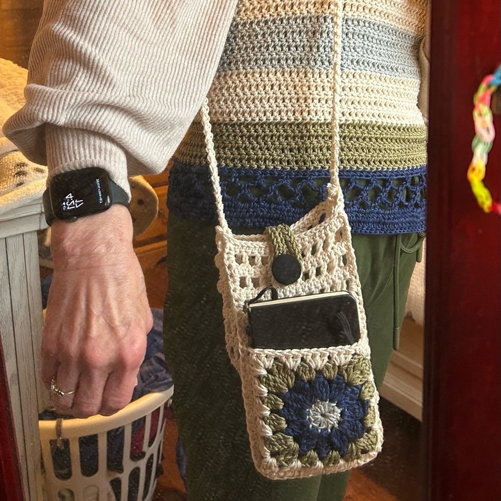 Handmade Crochet Crossbody Bag - Multicolor